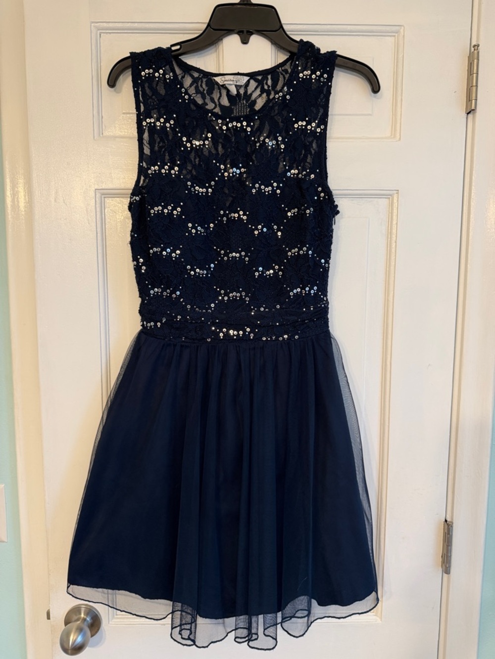 Speechless Navy Sequin Lace Tulle Party Dress